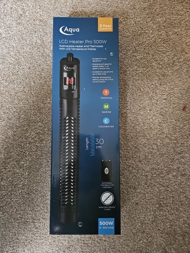 Aqua Aquarium LCD Heater Pro 500W Submersible With Display For Tropical & Marine