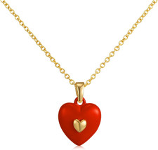 14K Gold Plated Heart Pendant Necklace for Women Trendy Cute Dainty Love Choker