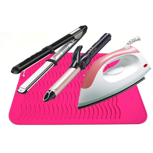 Tapis résistant à la chaleur pour fers à friser, lisseur cheveux, fers plats rose - Photo 3/7