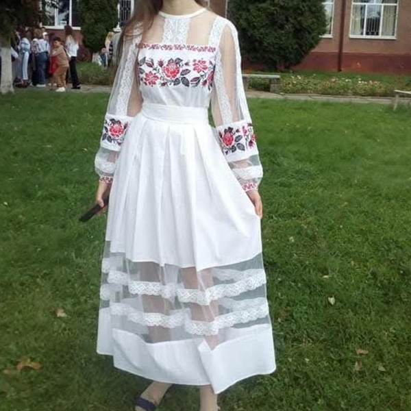 Women American Vintage Dress White Cotton M