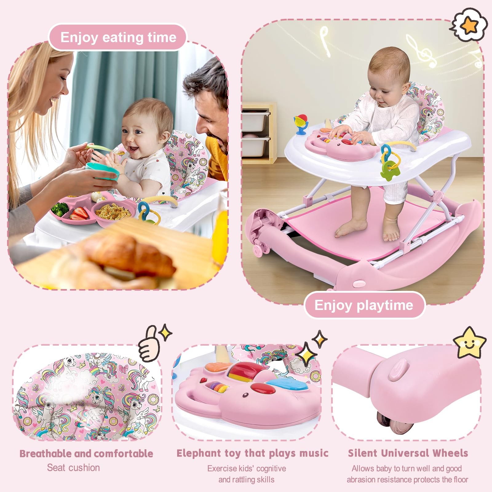 5 in 1 Foldable Baby Walker, Activity Baby Walker-Baby Bouncer, Rocker, Acti...