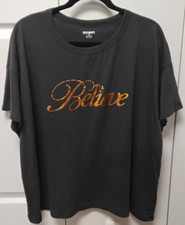 Old Navy 'I Believe' Front Graphic Short Sleeve Charcoal Gray T-Shirt-Womens XXL