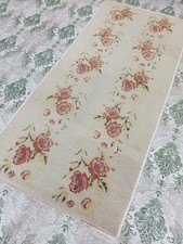 Rose Runner Rug Beige Hand Knotted Floral Rug Bohemian Decor Kitchen Rug 4x7 rug