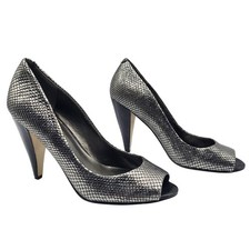 Nine West Health Leather Silver Snakeskin Textured Peep-toe Heels Women's Size 6