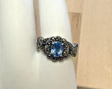 Vintage Sterling Silver Blue Topaz And Marcasite Ring