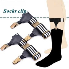 Mens Sock Garters Suspenders Adjustable Non-Slip Elastic Black White Stripes