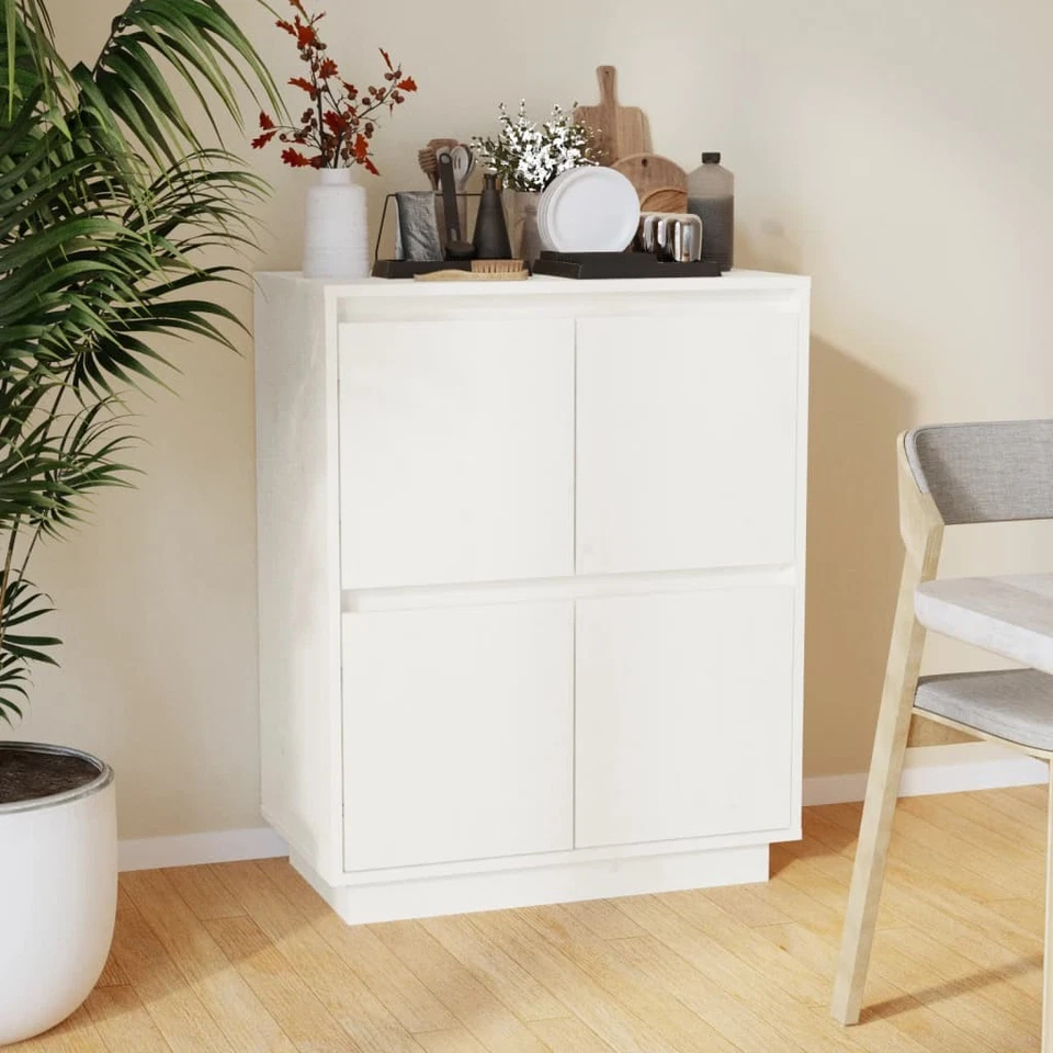 Buffet Blanc 60x34x75 cm Bois Massif de Pin Armoire de Rangement Salon vidaXL - Photo 1/1