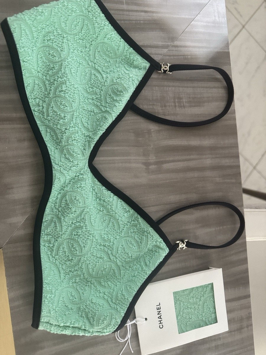 CHANEL Green/Black Logo 2-Piece Bikini Swimsuit Set Women's Size