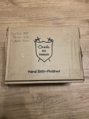 Vintage Oneida 18/8 Edelstahl 3-teiliges Set - Teekanne, Zuckerdose, Milchkännchen