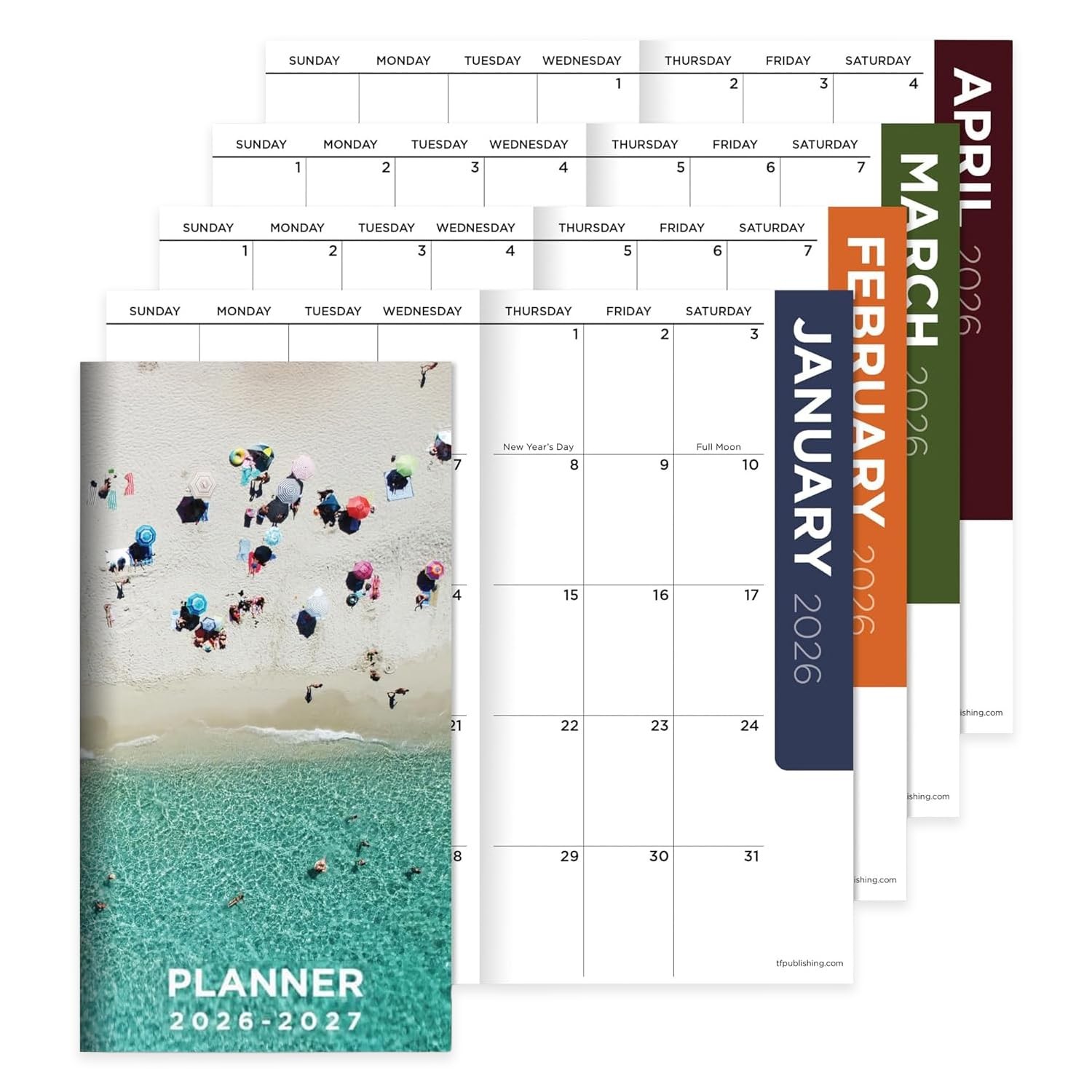 2026-2027 Small Monthly Pocket Planner 3.5 x 6.5 Inch Beaches Calendar
