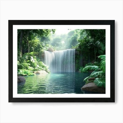 3D Regenwald Szene mit Wasserfall gerahmtes Wandbild Poster Leinwanddruck Bild