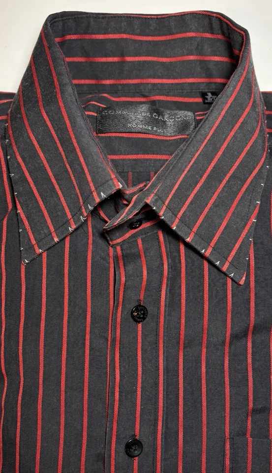 Vintage Comme Des Garcons Homme Plus Dress Shirt Sz 18 36-37 French Cuff Striped - Image 4 of 4