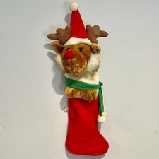Vintage Red Nose Reindeer Santa's Best Christmas Stocking Plush Holiday Decor