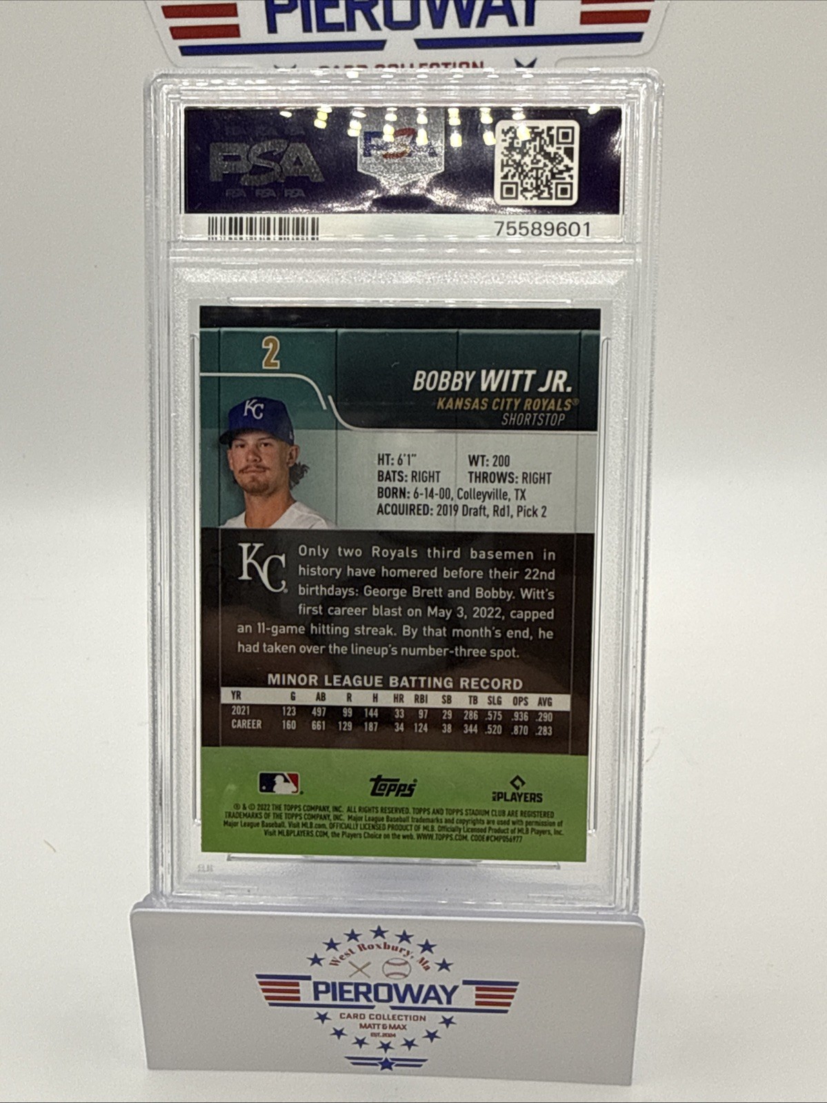 Bobby Witt Jr. 2022 Topps Stadium Club Chrome PSA 10 Gem Mint (Rookie) view 3