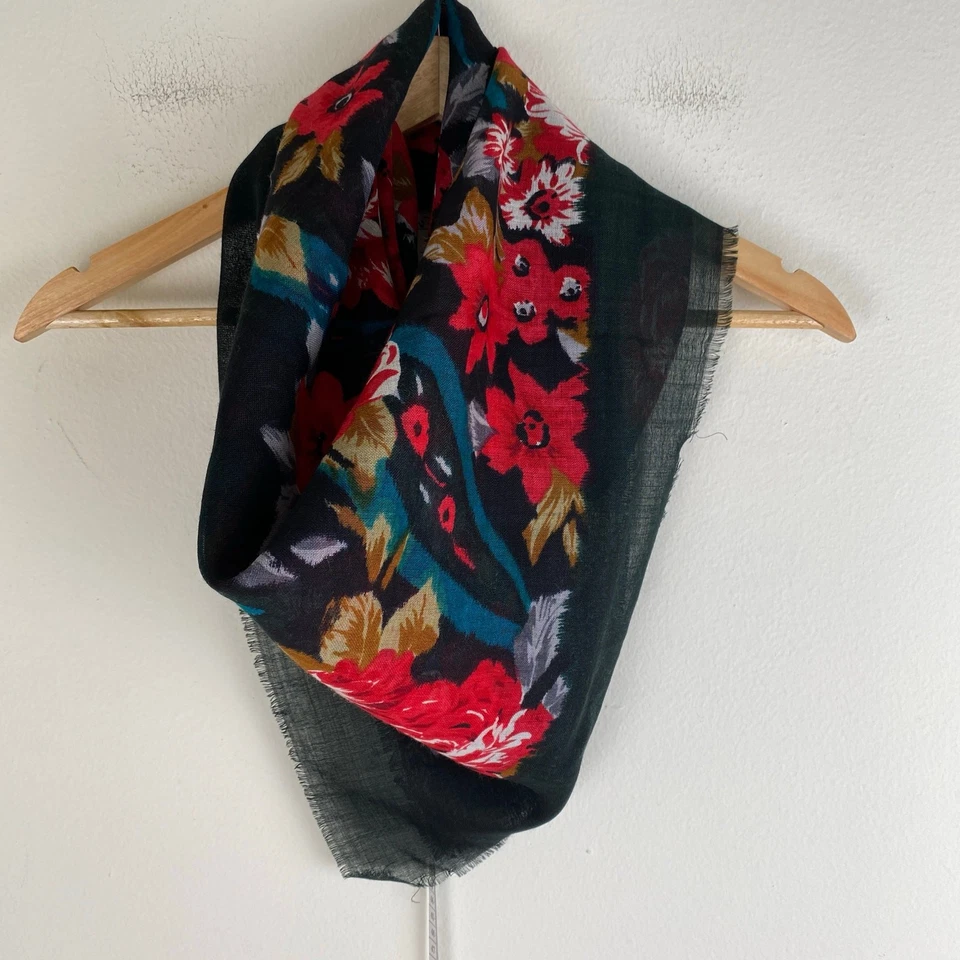 Bufanda floral de lana Worthington de colección negra roja cuadrada de 35 pulgadas campo inglés Foto 2 de 4