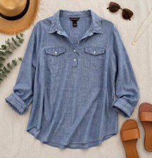 Bit And Bridle Chambray Western L Sleeve Button Up Shirt Dress. Ladies Large