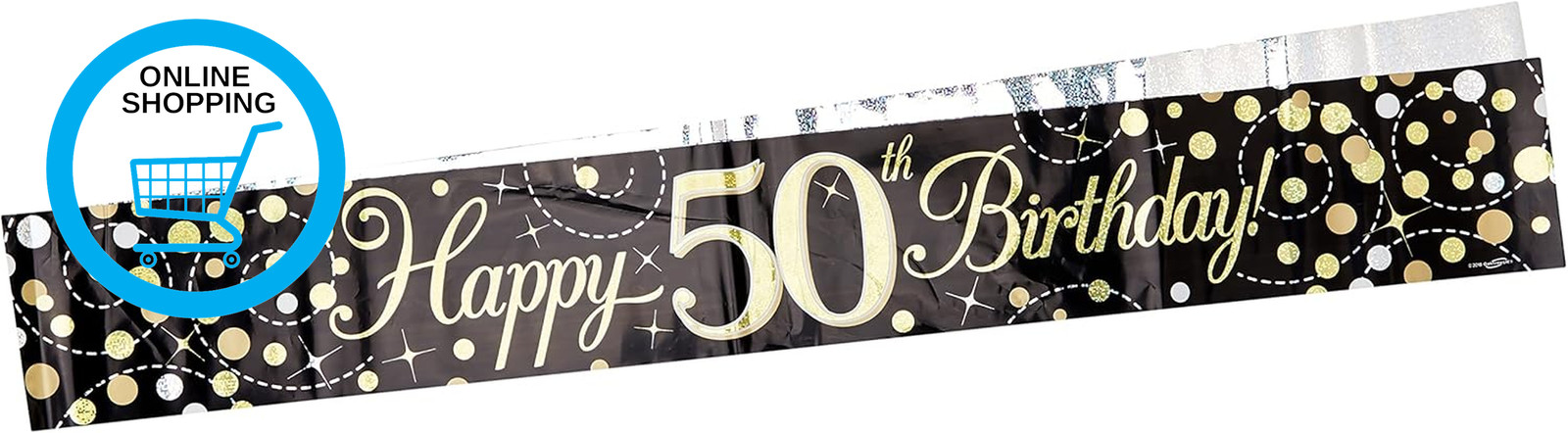 9Ft Banner Sparkling Fizz 50Th Birthday Black & Gold Holographic
