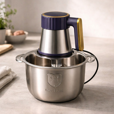 Mam Rose Electric Food Processor Stainless Steel Bowl Blue Handle 5-Blade