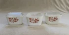 Pyrex Gooseberry Pattern Refrigerator Set of 3 Pink On White 501 W Lids 502 No