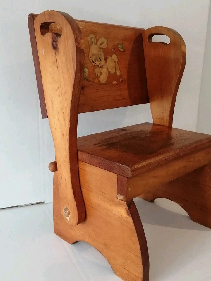 Vintage 1950s Childs Folding Step Stool Bedroom Kitchen Bathroom Solid Pine - Image 4 of 4