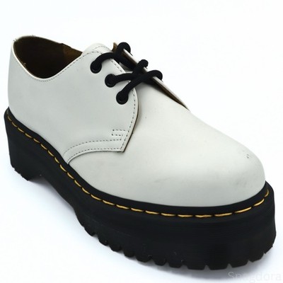 Dr. Martens 1461 Quad Platform Shoes Women's 9 US L White Smooth Leather Chunky
