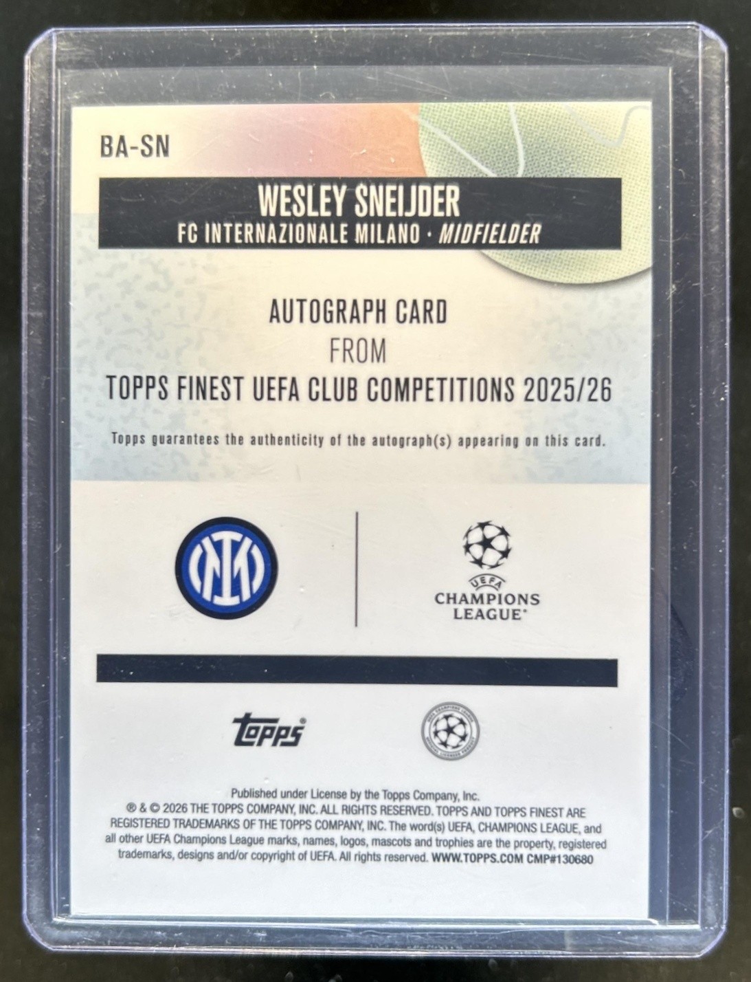 2025-26 Topps UEFA Club Competition Finest Red Wesley Sneijder Auto #/5 #BA-SN view 2