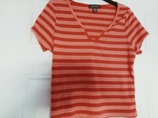 Women's Coral Orange Stripy Top UK Size 12 From Primark