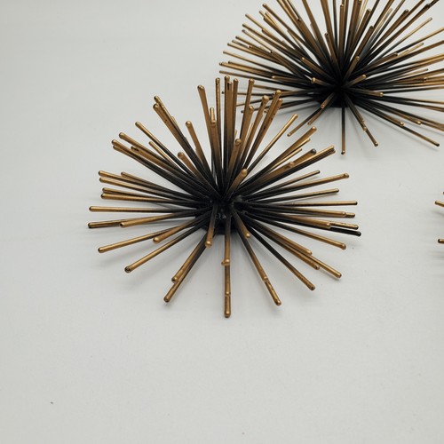 Set of 3 Mid Century Spike Black and Gold Tone Wall Hanging Orbs - Picture 3 of 6