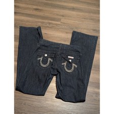 True Religion Joey Super T Low Rise Flare Jeans Womens 31 Dark Wash Made in USA