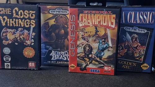 Sega Genesis (4 Game Lot) Lost Vikings- Altered Beast- Eternal Champ- Golden Axe