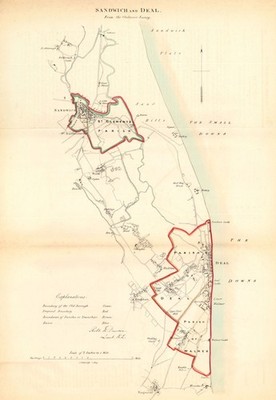 SANDWICH & DEAL Stadtplan/Stadtplan für das REFORMGESETZ. Kent. Dawson 1832 Karte