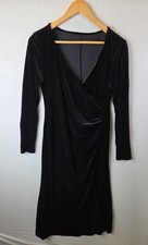 Velvet Wrap Midi Dress Women's Medium Black Long Sleeve Ruched Party Evening