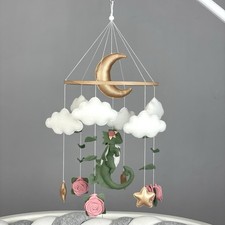 Dragon baby mobile for girl crib Fantasy nursery Felt dragon hanging Crib mobile