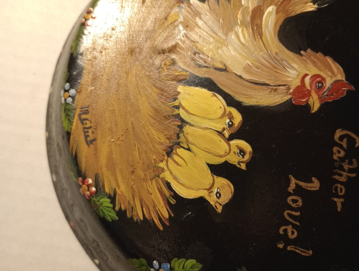 絵画 Pan Hand Painted Metal Fry Pan Artist Signed Hen And Chicks | eBay