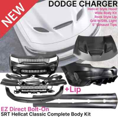 Fit 15-23 Dodge Charger Hellcat Widebody Kit Front Rear Bumper Lip Aluminum Hood