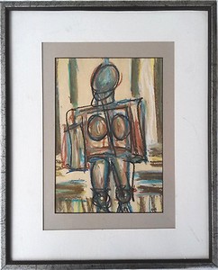 Mid-Century-Modernist-Painting-Study-of-a-Female-Figure-Signed-Rye