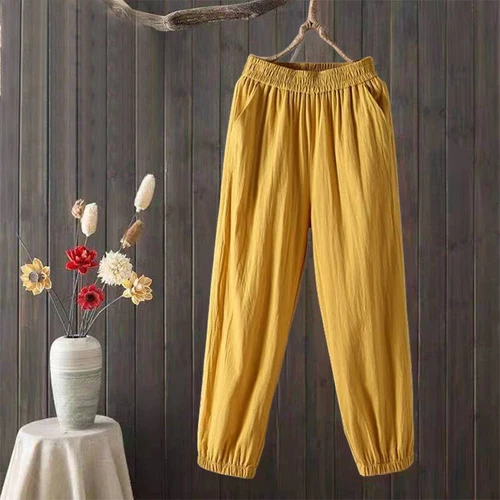Retro Cotton Harem Pants with Pockets Women Elastic Waist Loose Casual Plus Size - Picture 13 of 22