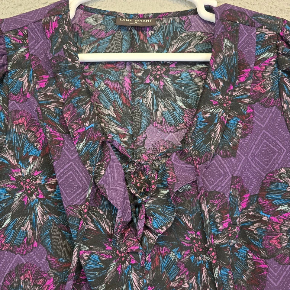 Blusa Lane Bryant Mujer Plus 24 Púrpura Floral Peplum Fluido Boho Hadas Fiesta Top Foto 3 de 4