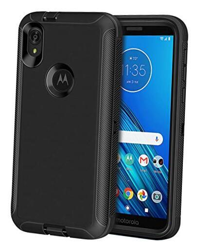 for Motorola Moto E6 Case, [Shockproof] [Anti-Dust] [Heavy Duty Black