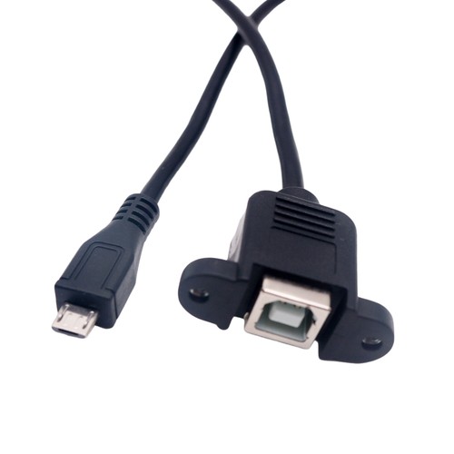 USB 2.0 B Female Panel Mount Socket To Micro USB 5 Pin Male Cord Cable 1FT/30CM - Picture 3 of 7