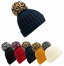 Image of Beechfield Soft Acrylic Knitted Nordic Hygge Beanie Pom Pom Ski Hat