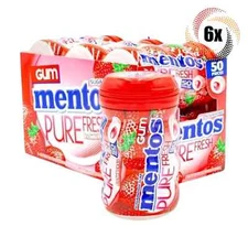 Full Box 6x Bottles Mentos Pure Fresh Strawberry Gum, 50 Pieces Each - 3.53oz
