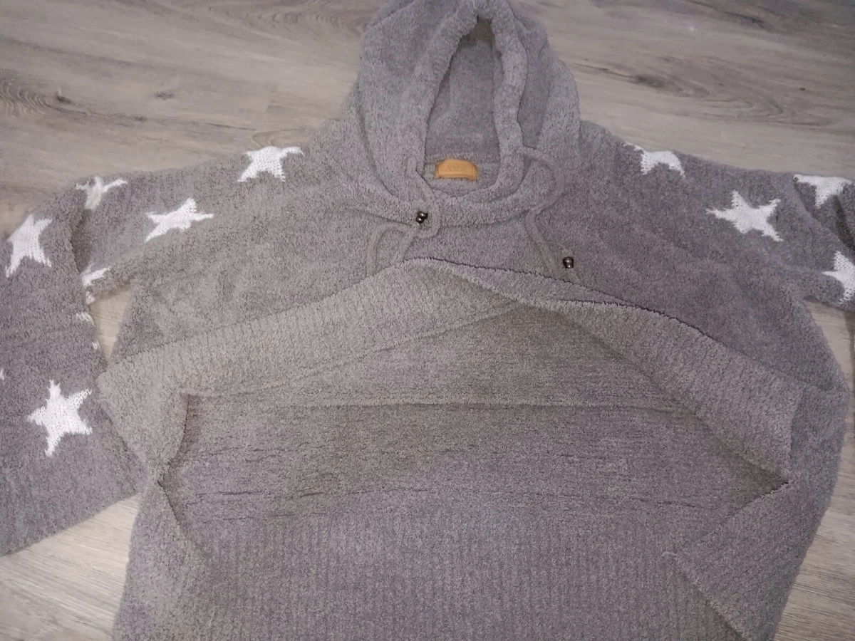 POL Star Gray Fuzzy Fleece Pullover Long Sleeve Hoodie Size Small C2