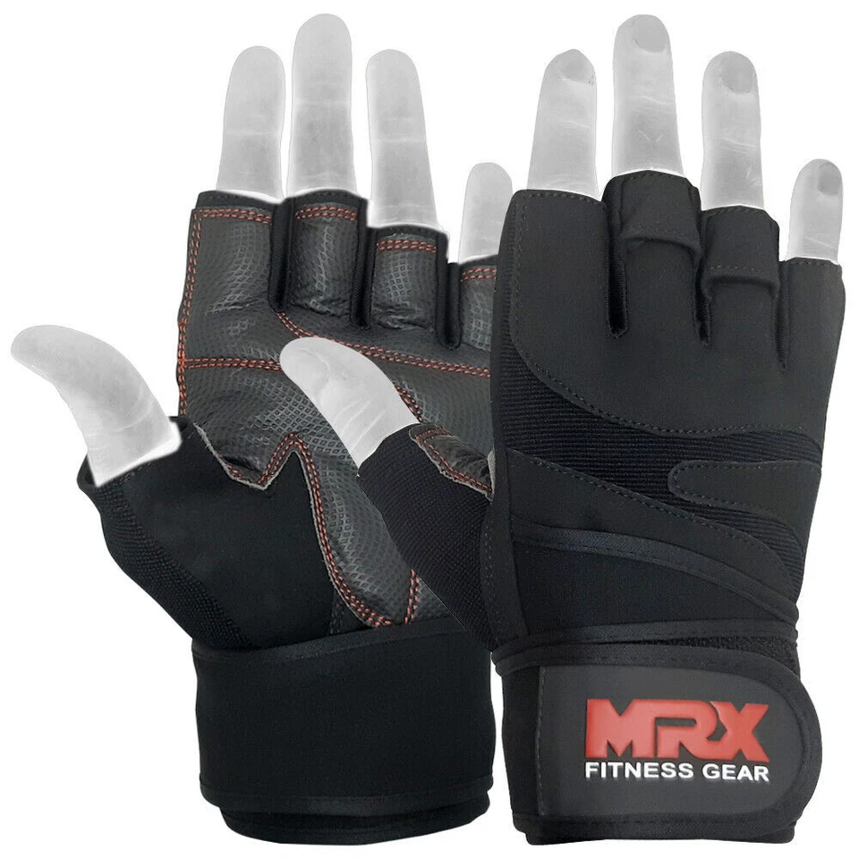 Guantes de levantamiento de pesas MRX para hombre con envoltura de muñeca entrenamiento con pesas gimnasio/entrenamiento/fitness Foto 3 de 4