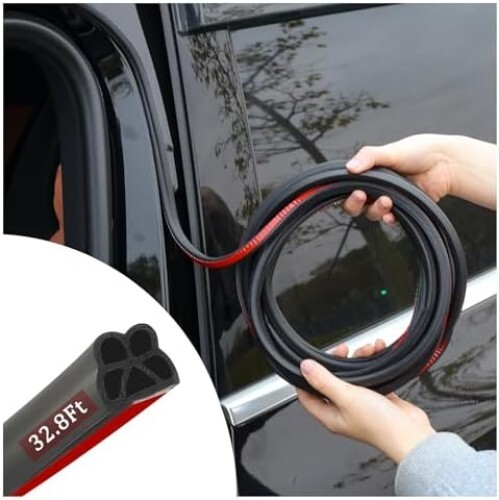 32.8Ft Car Door Weather Stripping, B-Shape Double Layer Rubber Seal Strip, Sound