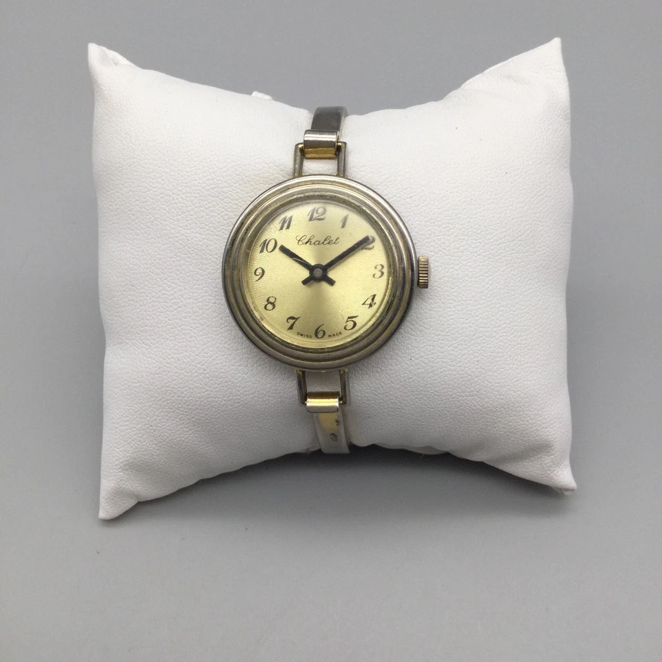 Antigo Relógio Chalé Feminino 29mm Tom Dourado Pulseira Fabricada na Suíça Vento Manual 6,25" - Imagem 2 de 4