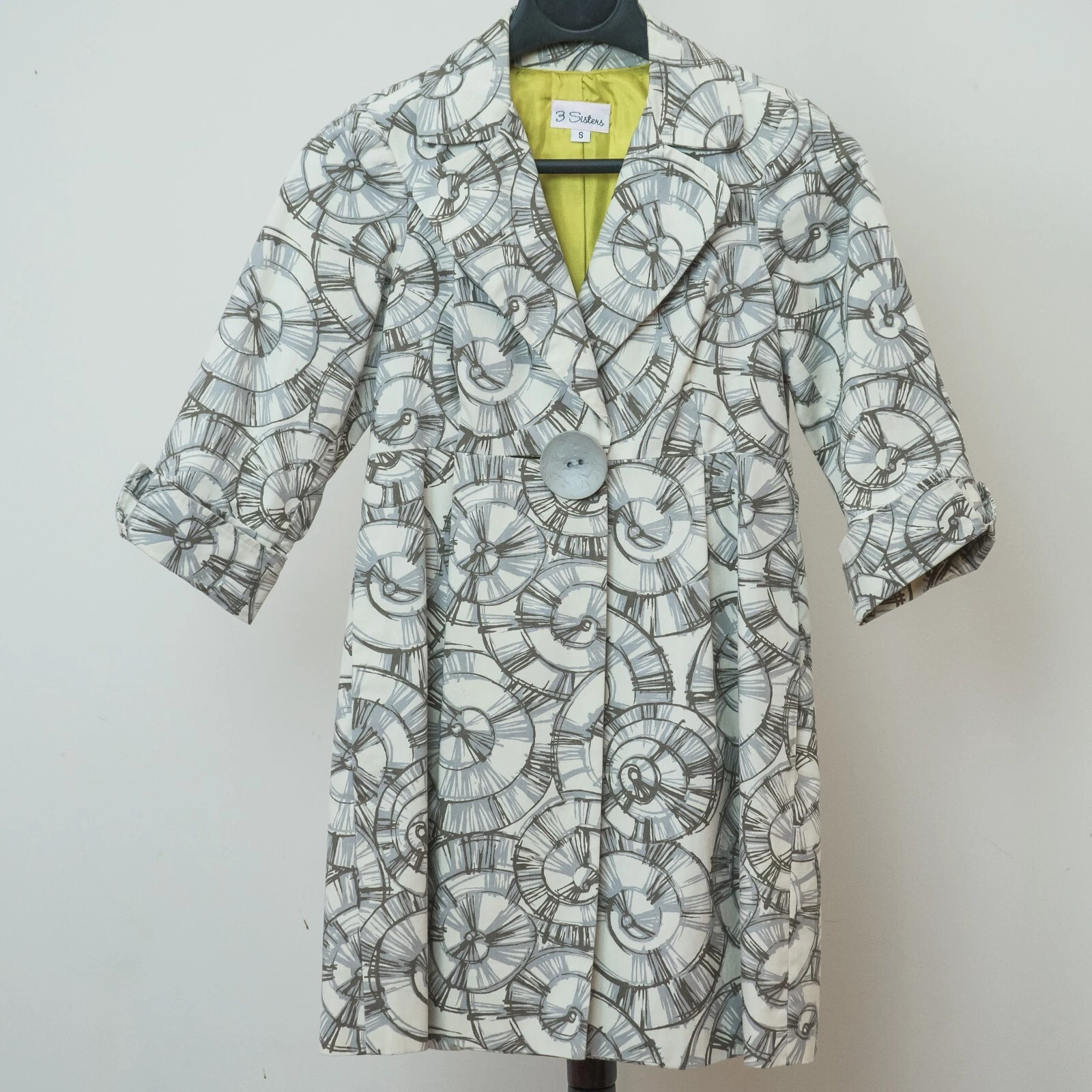 OFF WHITE Giacca Cappotto 3 Sisters S Bianco Stranato Grigio Modello Nautilus Cotone Retro Mod anni 60