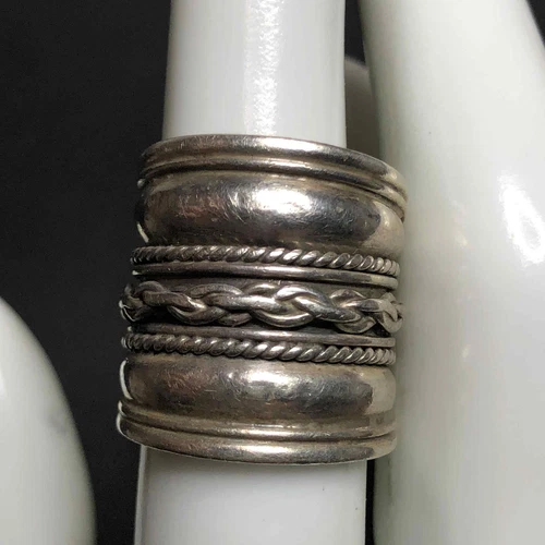 5464 VNTG Sterling 925 silver 22mm wide braided band Ring Sz 6 (8.1 grams)