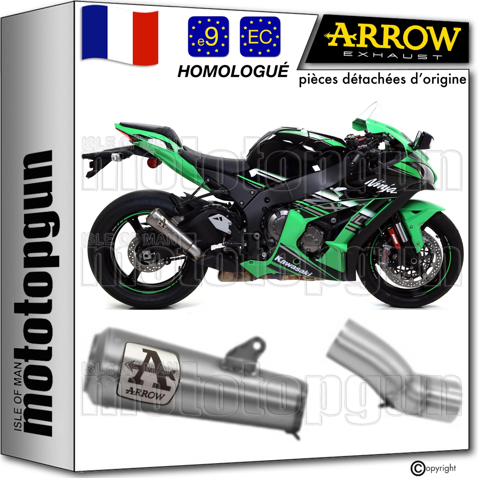 Échappement Titanium Pro Arrow en titane haut de gamme pour moto Kawasaki ZX-10R 2018