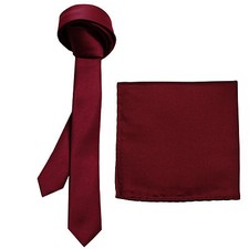 New Polyester Men's 1.5" skinny Neck Tie  hankie set solid formal burgundy